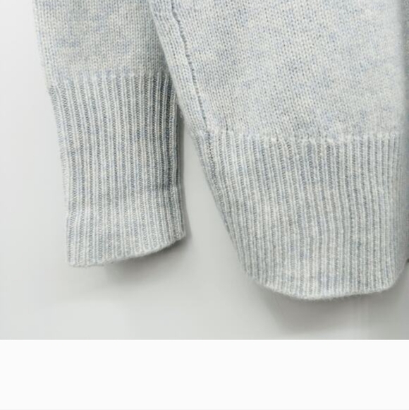 Magaschoni 100% Cashmere Open Cardigan Size Medium in Light Ice Blue Marled - Picture 6 of 8